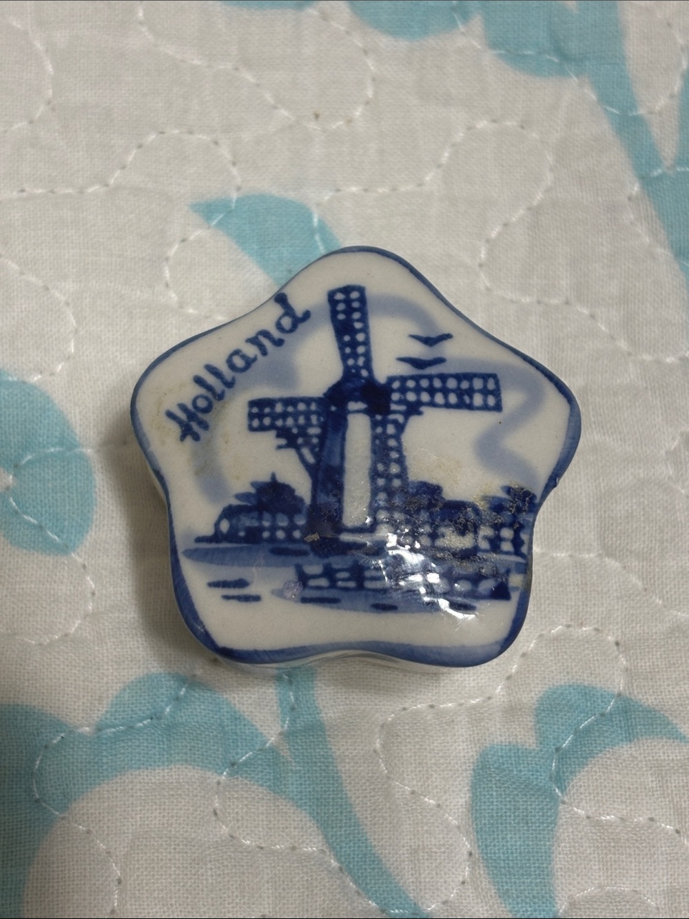 Vintage Delft Blue Style Ceramic Trinket Box